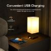 Bedside Table Lamp - Minimalist Nightstand Lamps with 2 USB Charing Ports, Lamps for Bedrooms,Living Room,Office,Fabric Linen Lamp Shade,Modern Desk Lamp with Black Metal Base and Chain Switch