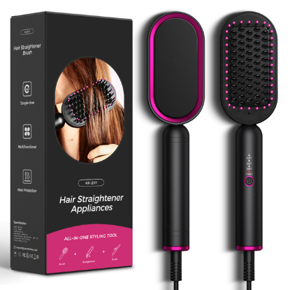 Ceramic Hair Straightener Brush, Hot Comb, Fast Heating &amp; 5 Level Temperature Adjustable, Suitable for Hairless Silky Hair, Anti Scalding and Automatic Shedding, Safe and Easy to Use